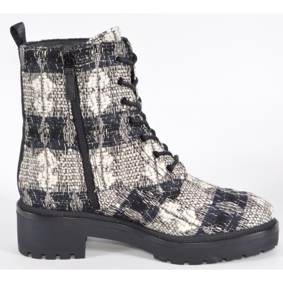 New Tory Burch MILLER Lug Sole Tweed Leather 50 mm Bootie Combat Boots - Picture 7 of 13